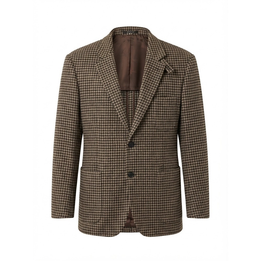 Moon British Cloth Mens Vintage Houndstooth Tweed Wool Blazer Elbow Patches 42